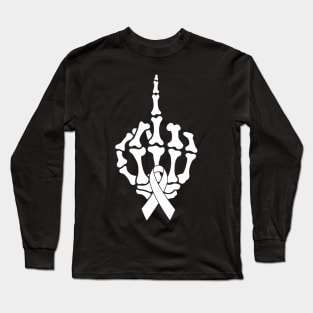 Fuck Lung Cancer Middle Finger White Ribbon Long Sleeve T-Shirt